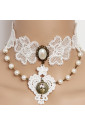 Vintage Gothic Victorian White Lace Pearl Wedding Necklace