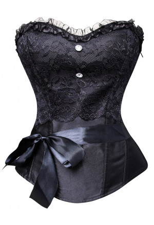 Black social satin corset with ribbon Agata