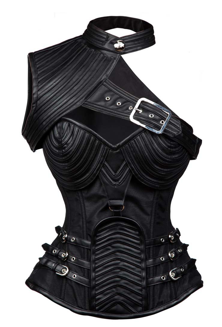 Steampunk black corset Leather Spiral 