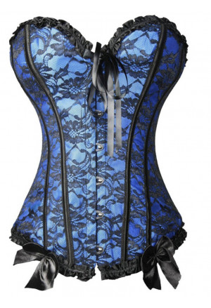 Blue floral brocade corset