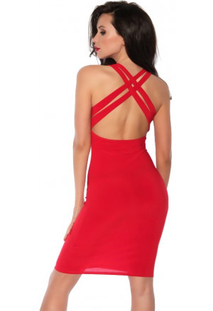 Short red backless cross straps dress