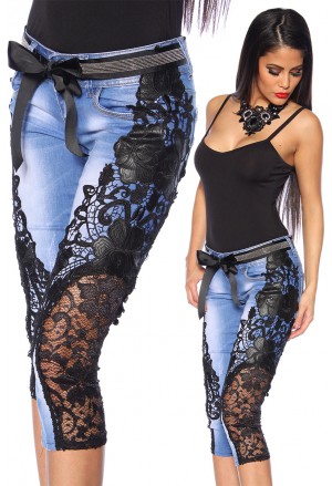 Extravagant jeans with elaborate handmade lace