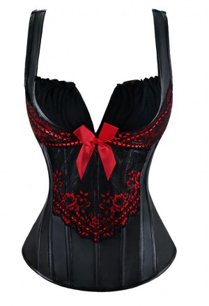 Beatiful black pin up corset with cups and red lace