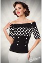 Spotted retro blouse with off shoulder sleeves