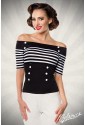 Stripe retro blouse with off shoulder sleeves