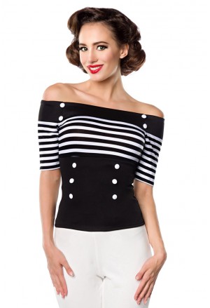 Stripe retro blouse with off shoulder sleeves