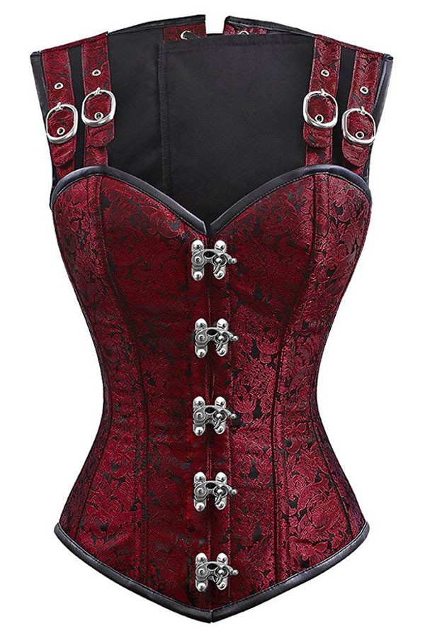 Steampunk burgundy full back corset Wild Wild West 