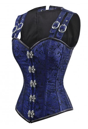 Steampunk blue full back corset Wild Wild West