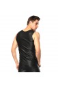 Mens Black Sleeveless Faux Leather Undershirt Vest 