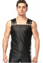 Mens Black Sleeveless Faux Leather Undershirt Vest 