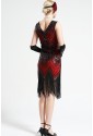 1920s Sleeveless V Neck Sequin Inspired Cocktail Fringed Flapper Dress 