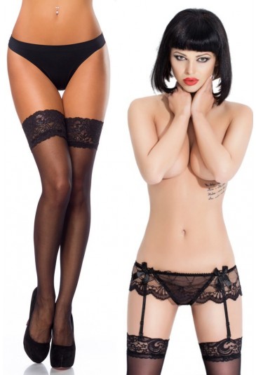 Women Sexi Lingerie Set Black Lace Tight High Stocking With Lace