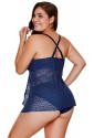Navy Blue Lace Flyaway Underwired Tankini Bathing Suit