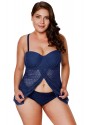 Navy Blue Lace Flyaway Underwired Tankini Bathing Suit