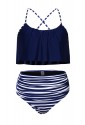 Stripe high waist swimwear with ruffle top