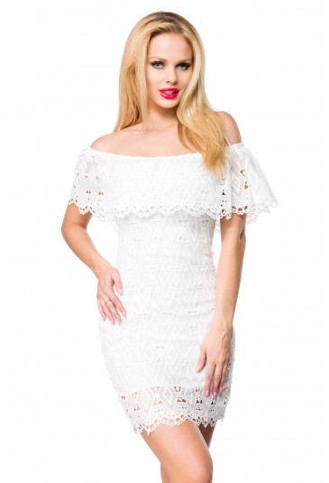 Romantic short lace dress with off shoulder frill