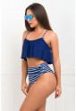 Stripe high waist swimwear with ruffle top