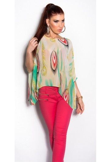 Summer print chiffon tunic blouse top
