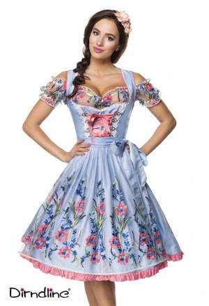 Premium floral blue dirndl dress Octoberfest costume