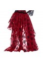 Victorian Gothic Wine red Elastic High-low Organza Skirt 