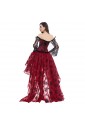 Victorian Gothic Wine red Elastic High-low Organza Skirt 