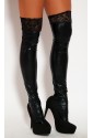 Black PU wetlook lace Thigh High Stockings