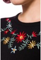 Elegant black vintage knitted floral embroidery pullover