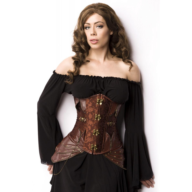 Combined brown pirate steampunk underbust corset 