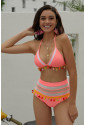 Pink Pom Pom Mesh Insert High Waist Bikini