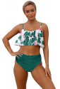 Green Leaf Ruffle Top High Waist Bikini Swimsuit