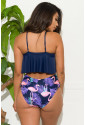 Blue Leaf Ruffle Top High Waist Bikini Swimsuit