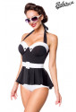 Retro black and white vintage skirt swimsuit with belt