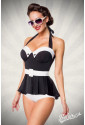 Retro black and white vintage skirt swimsuit with belt