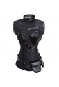 Sophisticated black floral leatherette steampunk corset with vest 
