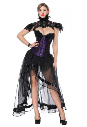 Romantický fialový korzet s čiernou tylovou sukňou