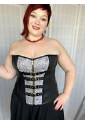 Sophisticated black floral leatherette steampunk corset with vest
