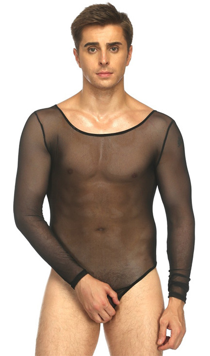 Black mesh men bodysuit underwear SELECTAFASHION.COM