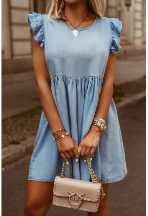 Štýlové modré letné volánové šaty  