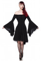 Čierne gotické šaty s volánovými rukávmi a odhalenými ramenami