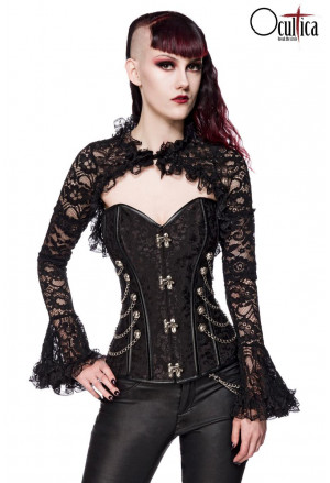 Transparent lace bolero with trumpet sleeves