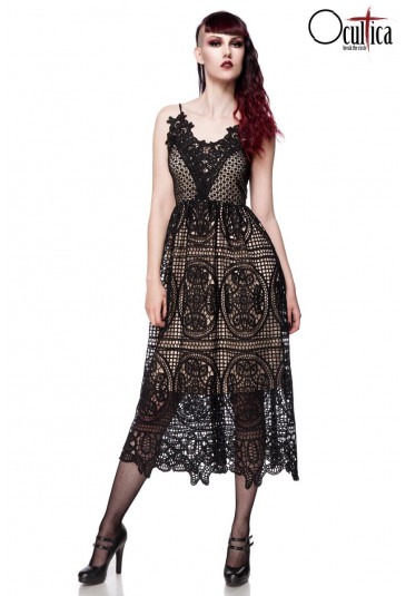 Black gothic lace prom dress