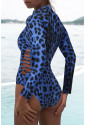 Animal Print Zipper Cut-out Rash Guard Swimsuit