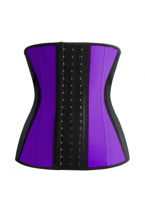 Purple black Latex 9 Steel Boned Waist Training Corset 