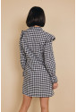 Black Plaid Ruffle Buttoned Long Sleeve Mini Dress