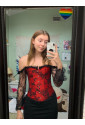 Victorian Gothic Off Shoulder Red Floral Lace Corset with Sleeves