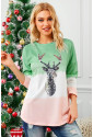 Reindeer Print Gradient Colorblock Sweatshirt