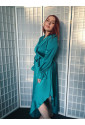 Satin turquoise wrap over long sleeve dress