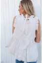 Frilled Collar Sleeveless Knotted Tiered Flowy Tank