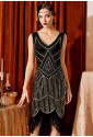1920s Vintage Sleeveless V Neck Sequin Art Deco Dress
