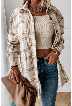 Plaid Pattern Buttoned Shirt Coat with Slits